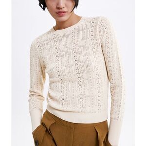 Zara pointelle knit crewneck sweater
